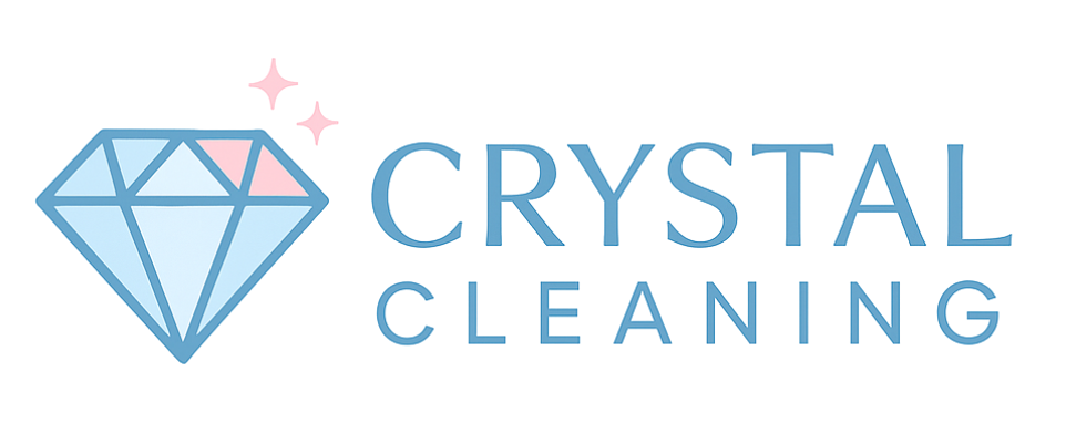 Blue diamond logo for Crystal Cleaning service with sparkling stars